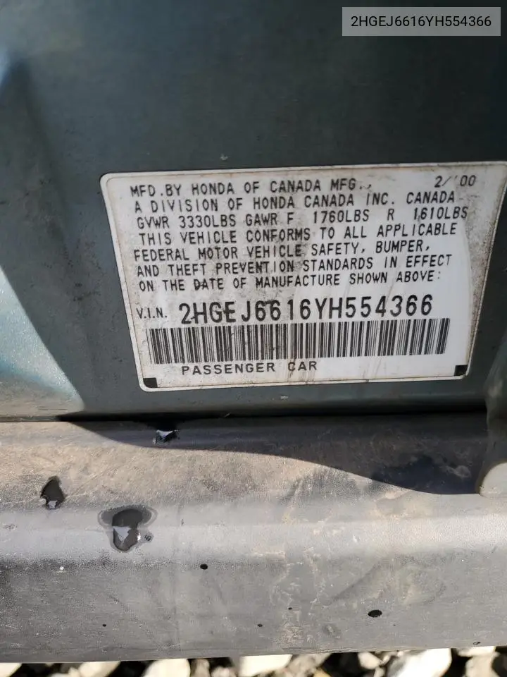 2HGEJ6616YH554366 2000 Honda Civic Base
