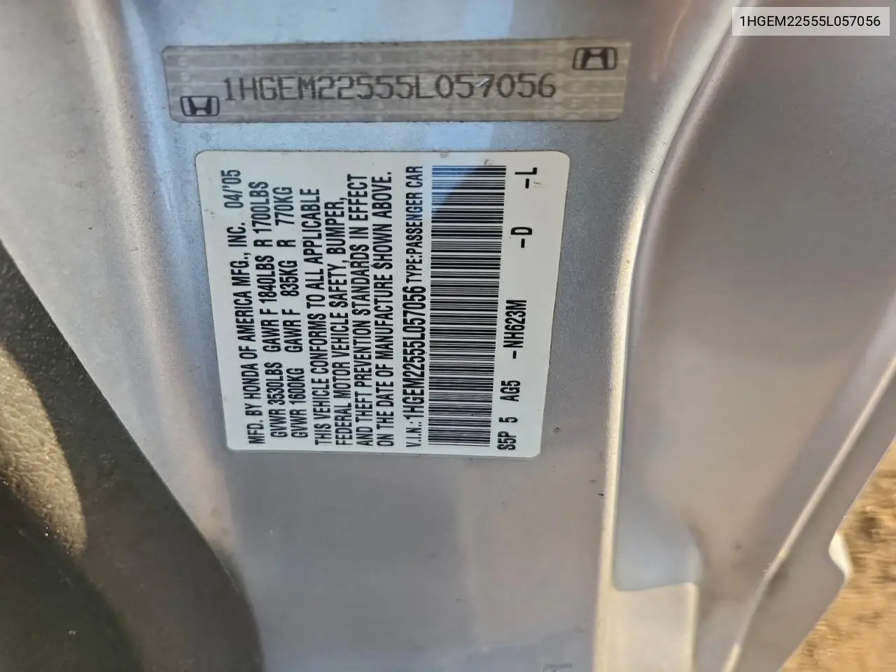 1HGEM22555L057056 2005 Honda Civic Lx