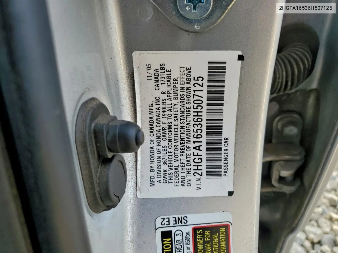2HGFA16536H507125 2006 Honda Civic Lx