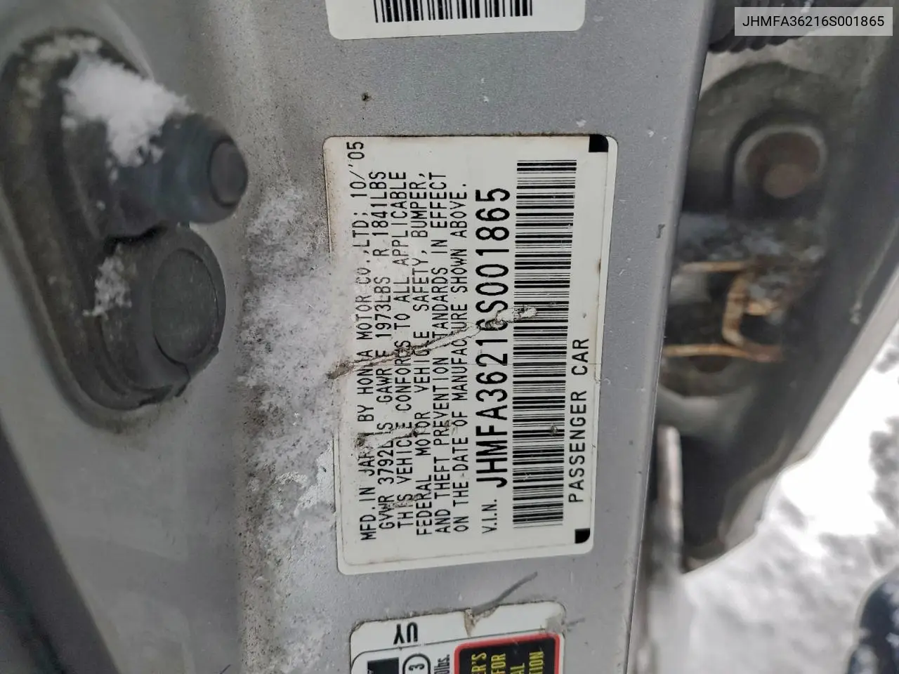 JHMFA36216S001865 2006 Honda Civic Hybrid