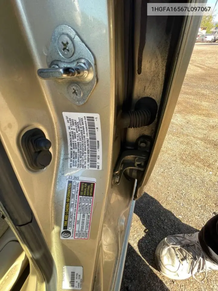 1HGFA16567L097067 2007 Honda Civic Lx