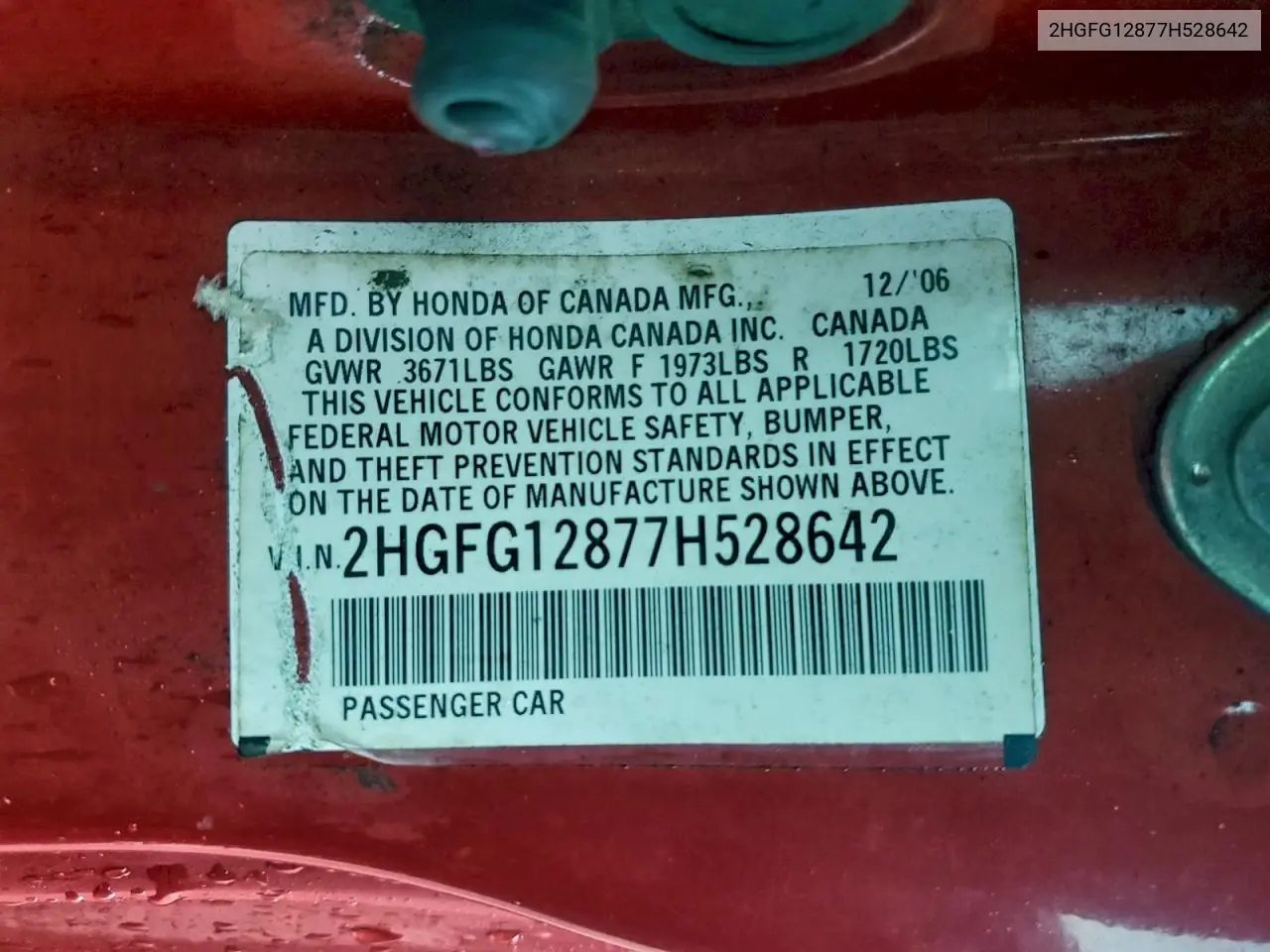 2HGFG12877H528642 2007 Honda Civic Ex