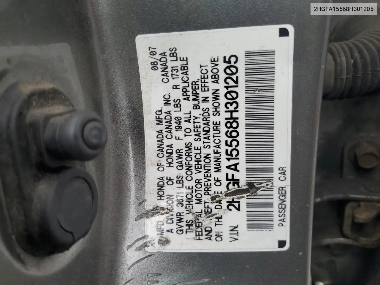 2HGFA15568H301205 2008 Honda Civic Lx