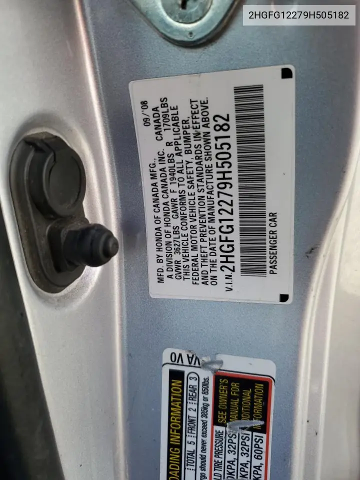 2HGFG12279H505182 2009 Honda Civic Dx