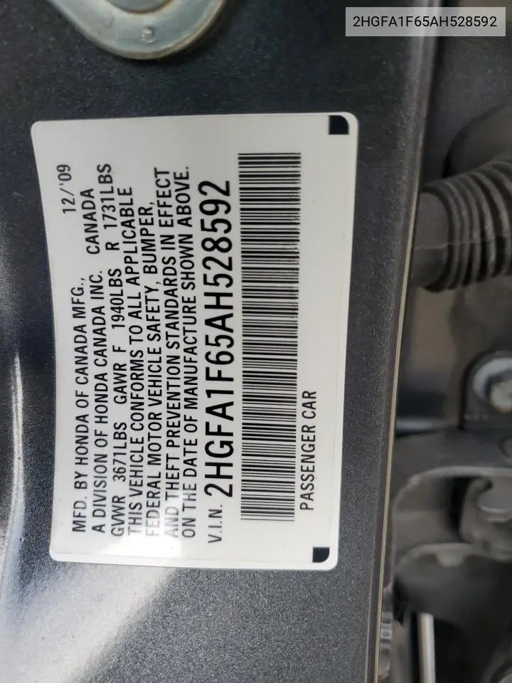 2HGFA1F65AH528592 2010 Honda Civic Lx-S