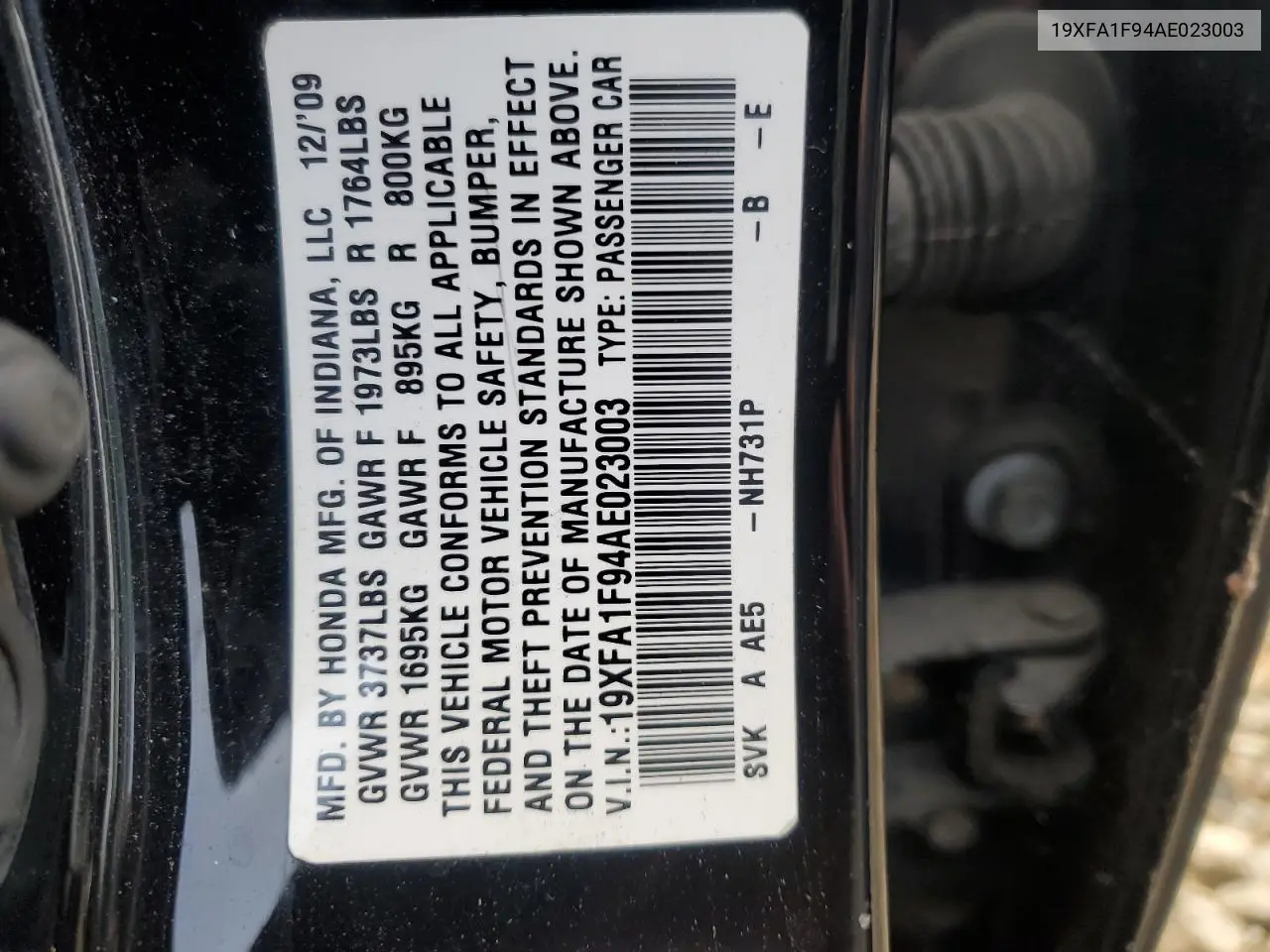 19XFA1F94AE023003 2010 Honda Civic Exl