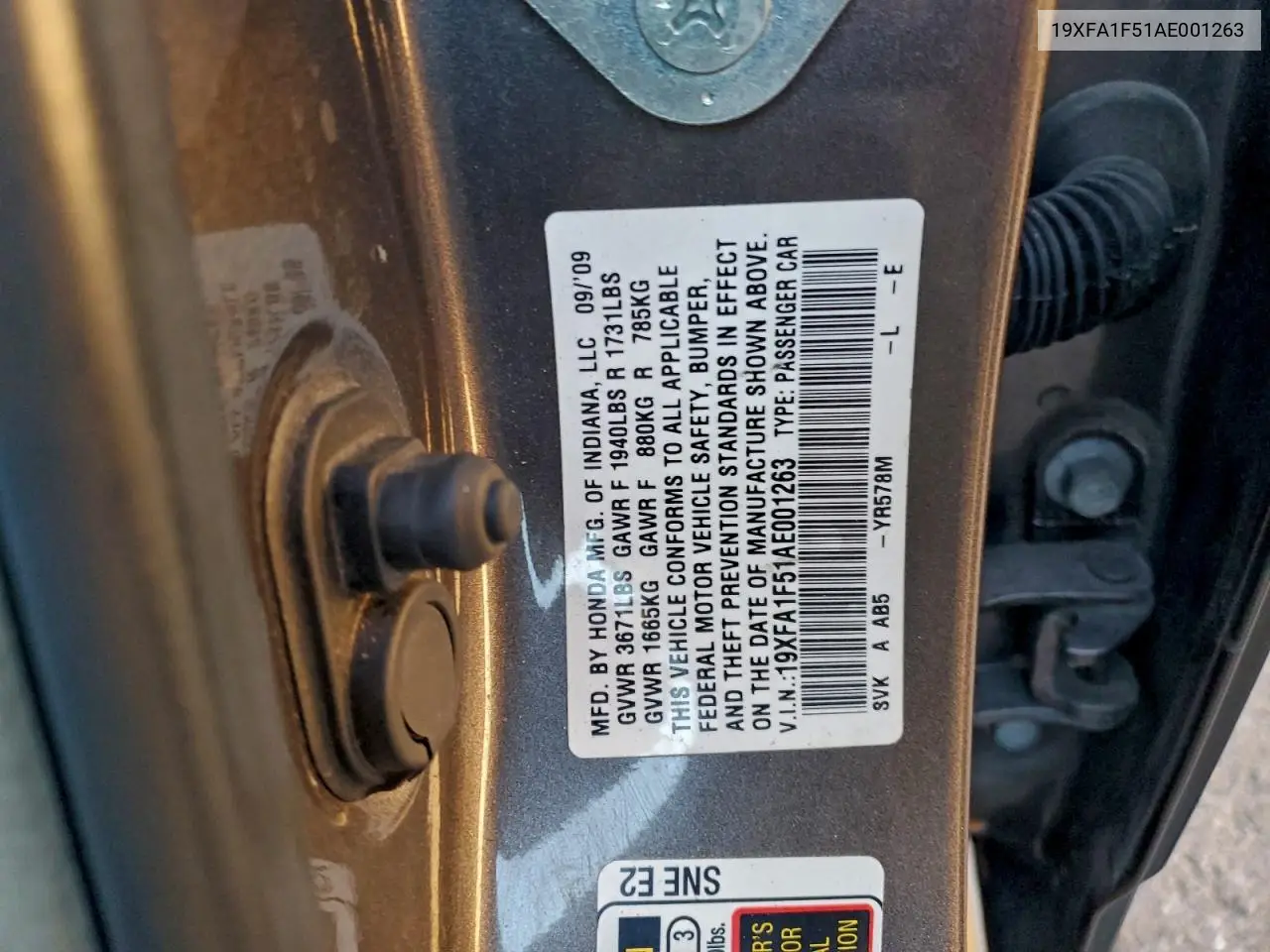 19XFA1F51AE001263 2010 Honda Civic Lx