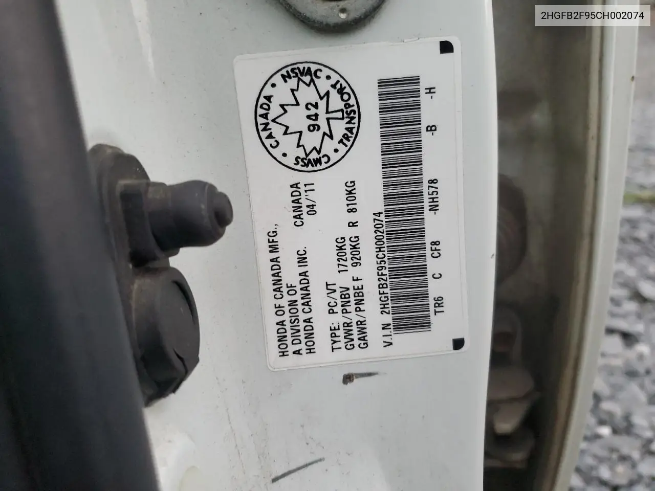2HGFB2F95CH002074 2012 Honda Civic Exl