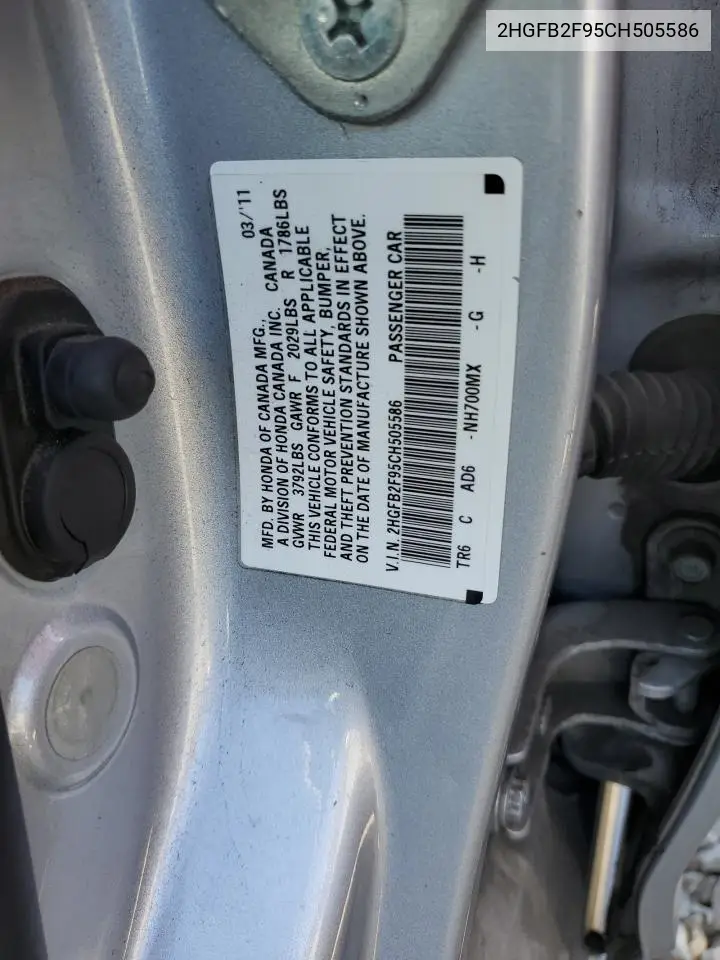 2HGFB2F95CH505586 2012 Honda Civic Exl