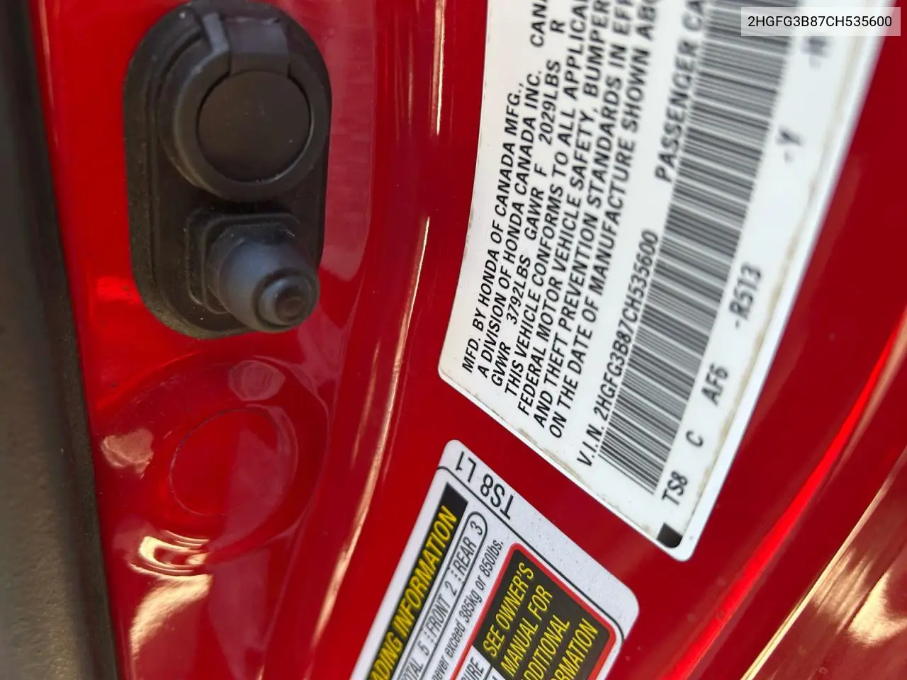 2HGFG3B87CH535600 2012 Honda Civic Ex
