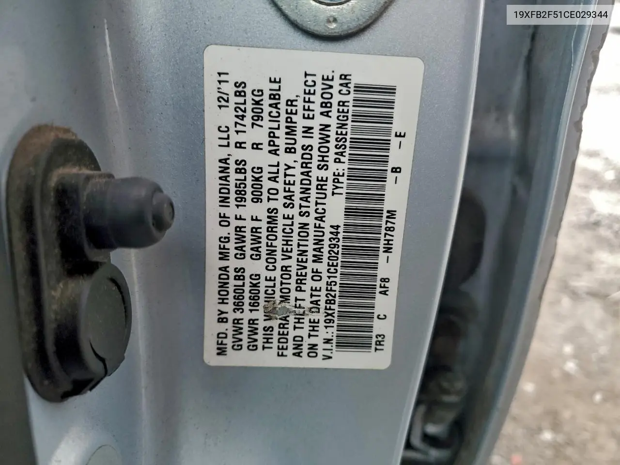 19XFB2F51CE029344 2012 Honda Civic Lx