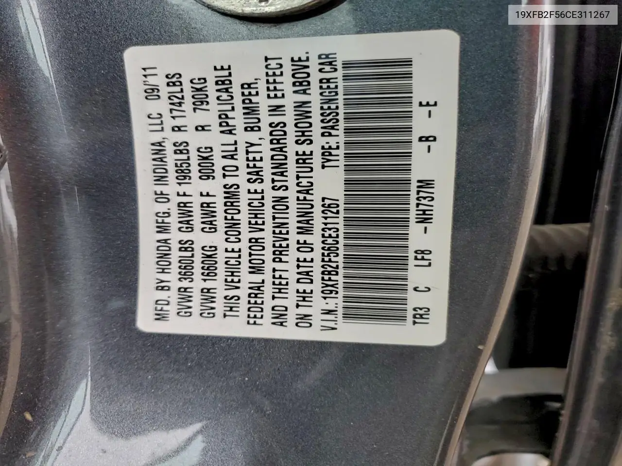 19XFB2F56CE311267 2012 Honda Civic Lx