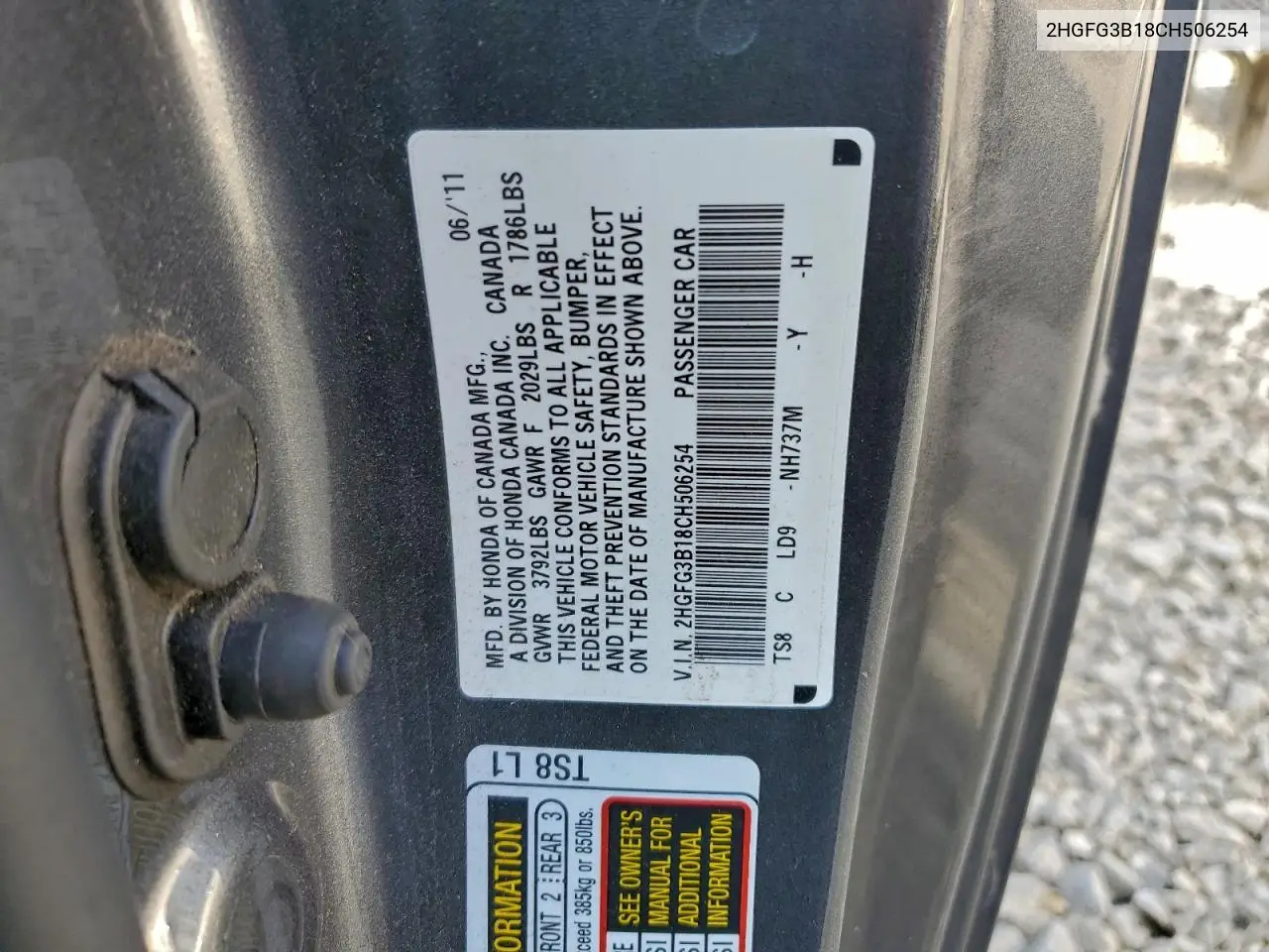 2HGFG3B18CH506254 2012 Honda Civic Exl