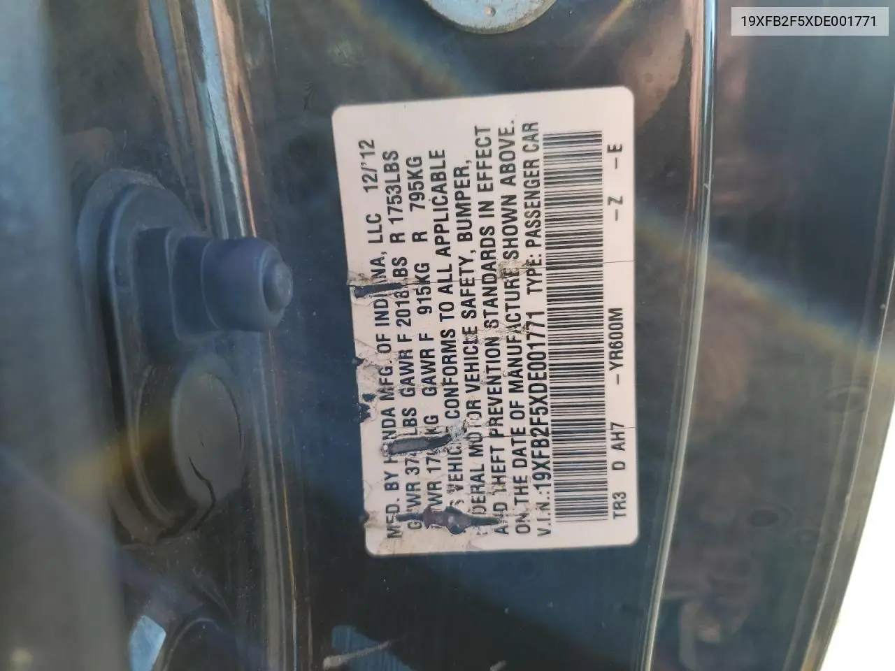 19XFB2F5XDE001771 2013 Honda Civic Lx