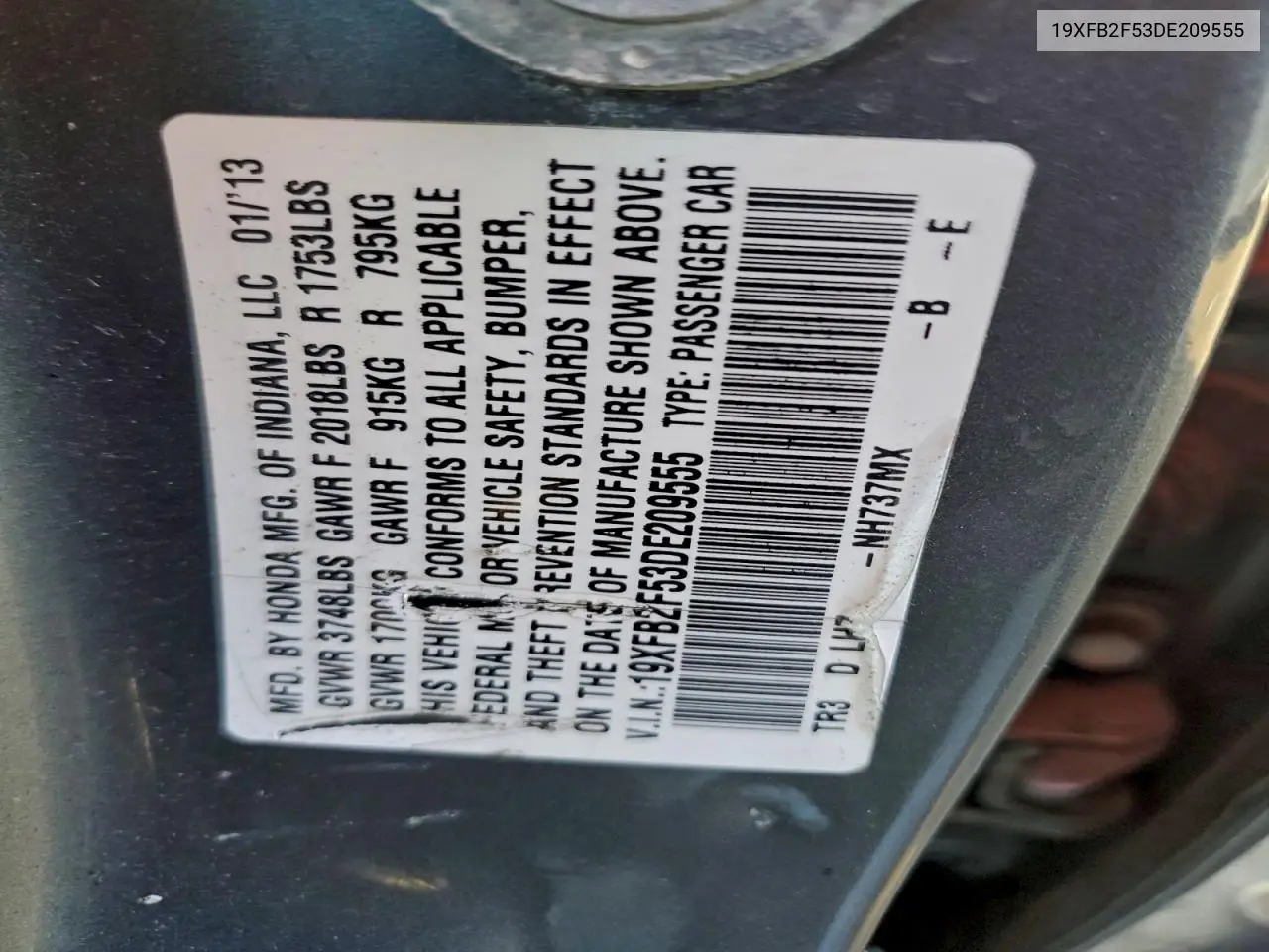19XFB2F53DE209555 2013 Honda Civic Lx