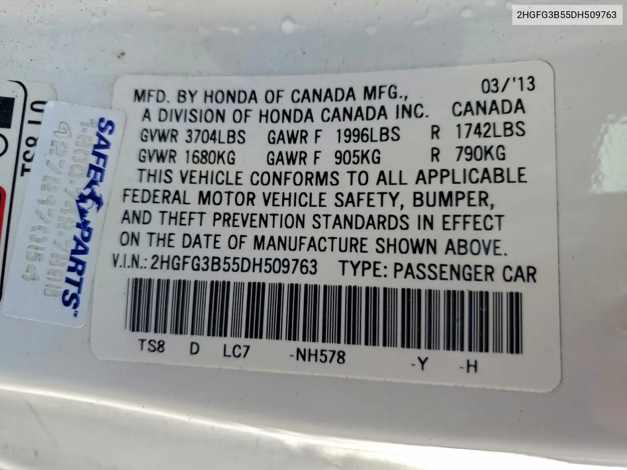 2HGFG3B55DH509763 2013 Honda Civic Lx