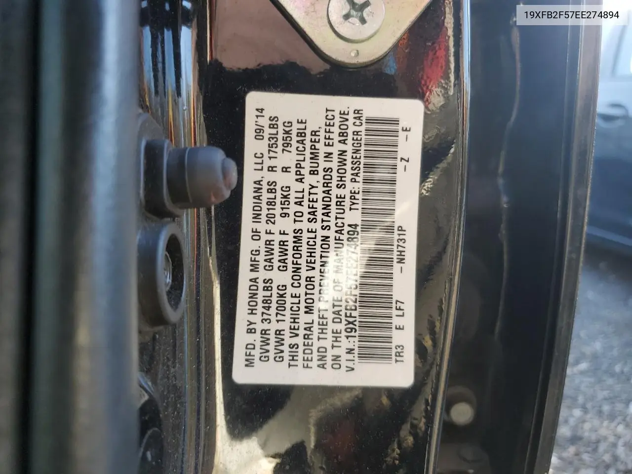 19XFB2F57EE274894 2014 Honda Civic Lx