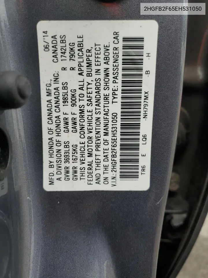 2HGFB2F65EH531050 2014 Honda Civic Hf