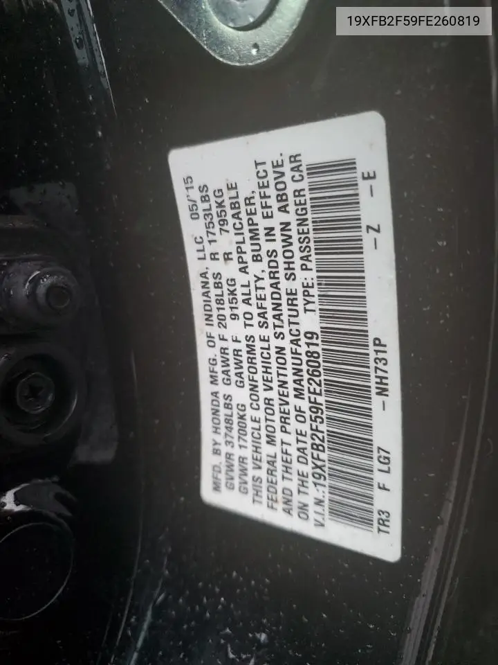 19XFB2F59FE260819 2015 Honda Civic Lx