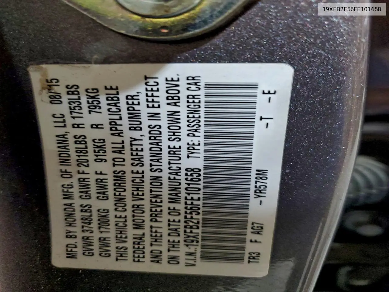 19XFB2F56FE101658 2015 Honda Civic Lx