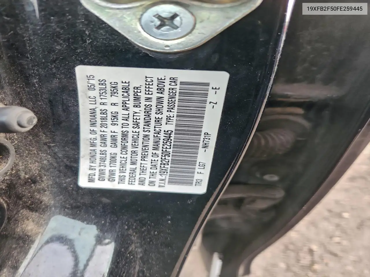 19XFB2F50FE259445 2015 Honda Civic Lx