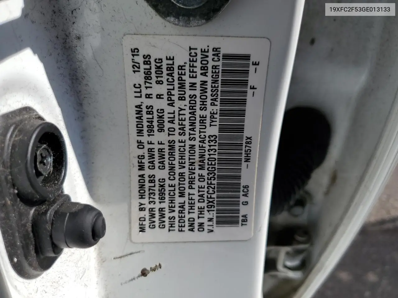 19XFC2F53GE013133 2016 Honda Civic Lx