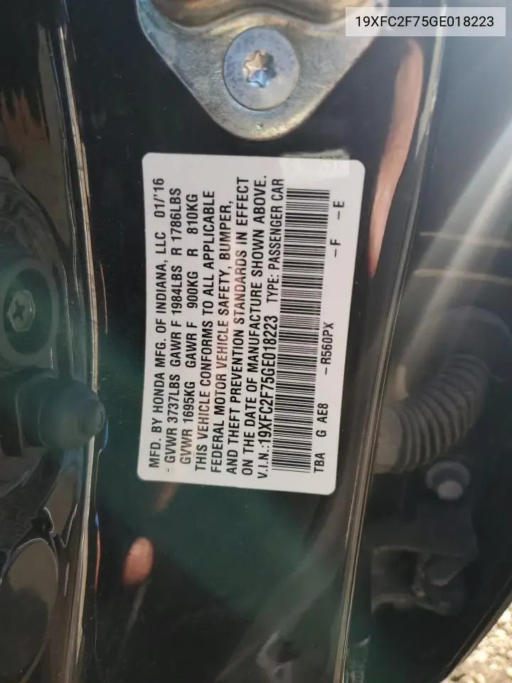 19XFC2F75GE018223 2016 Honda Civic Ex