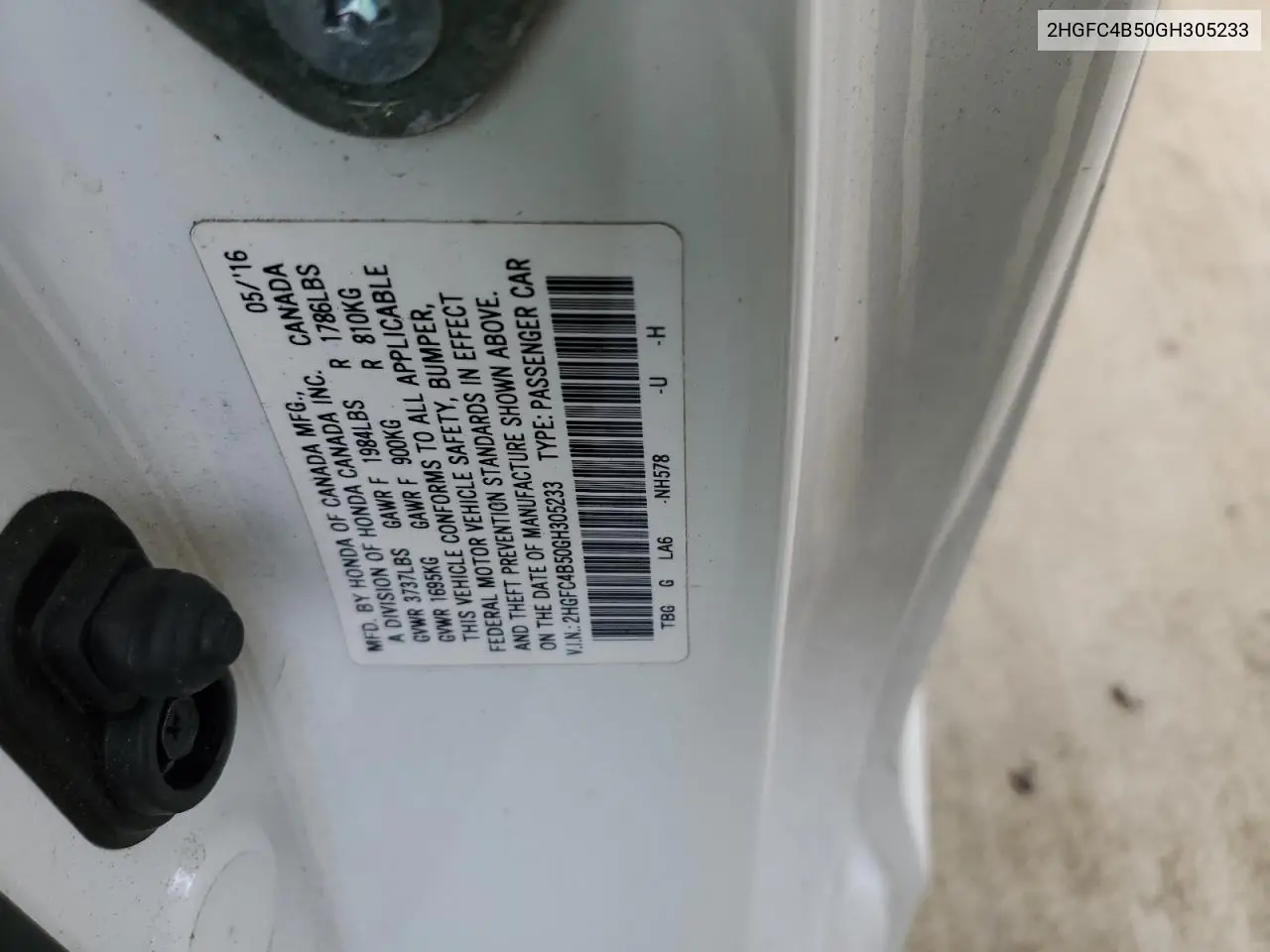 2HGFC4B50GH305233 2016 Honda Civic Lx