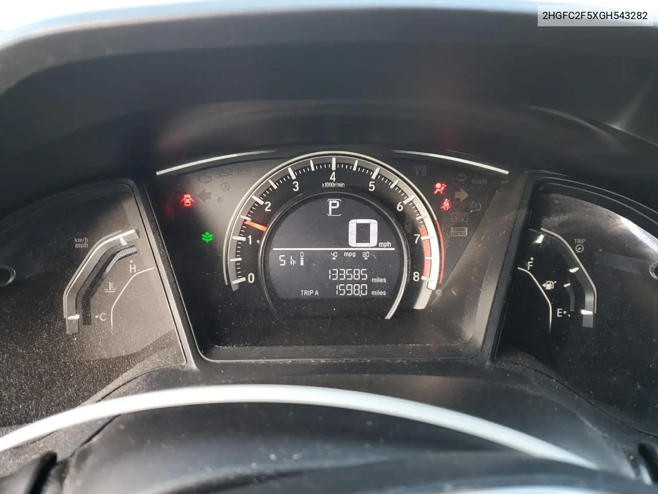 2HGFC2F5XGH543282 2016 Honda Civic Lx