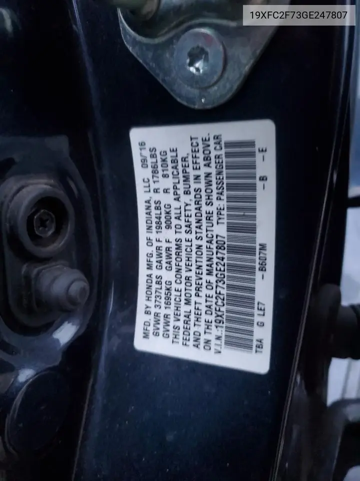 19XFC2F73GE247807 2016 Honda Civic Ex