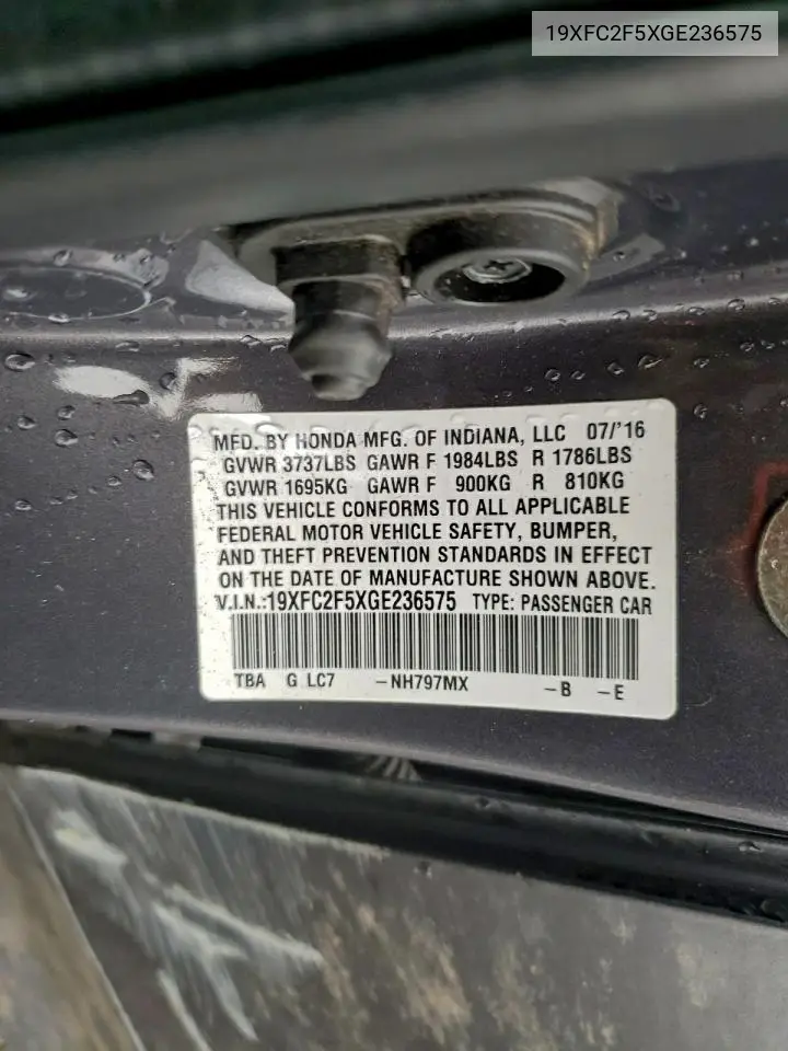 19XFC2F5XGE236575 2016 Honda Civic Lx