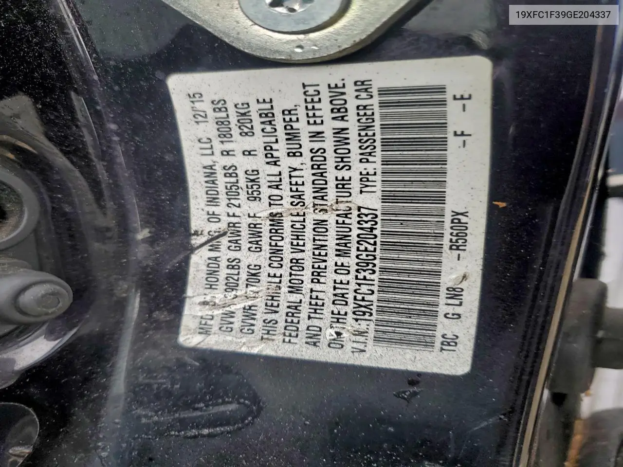 19XFC1F39GE204337 2016 Honda Civic Ex