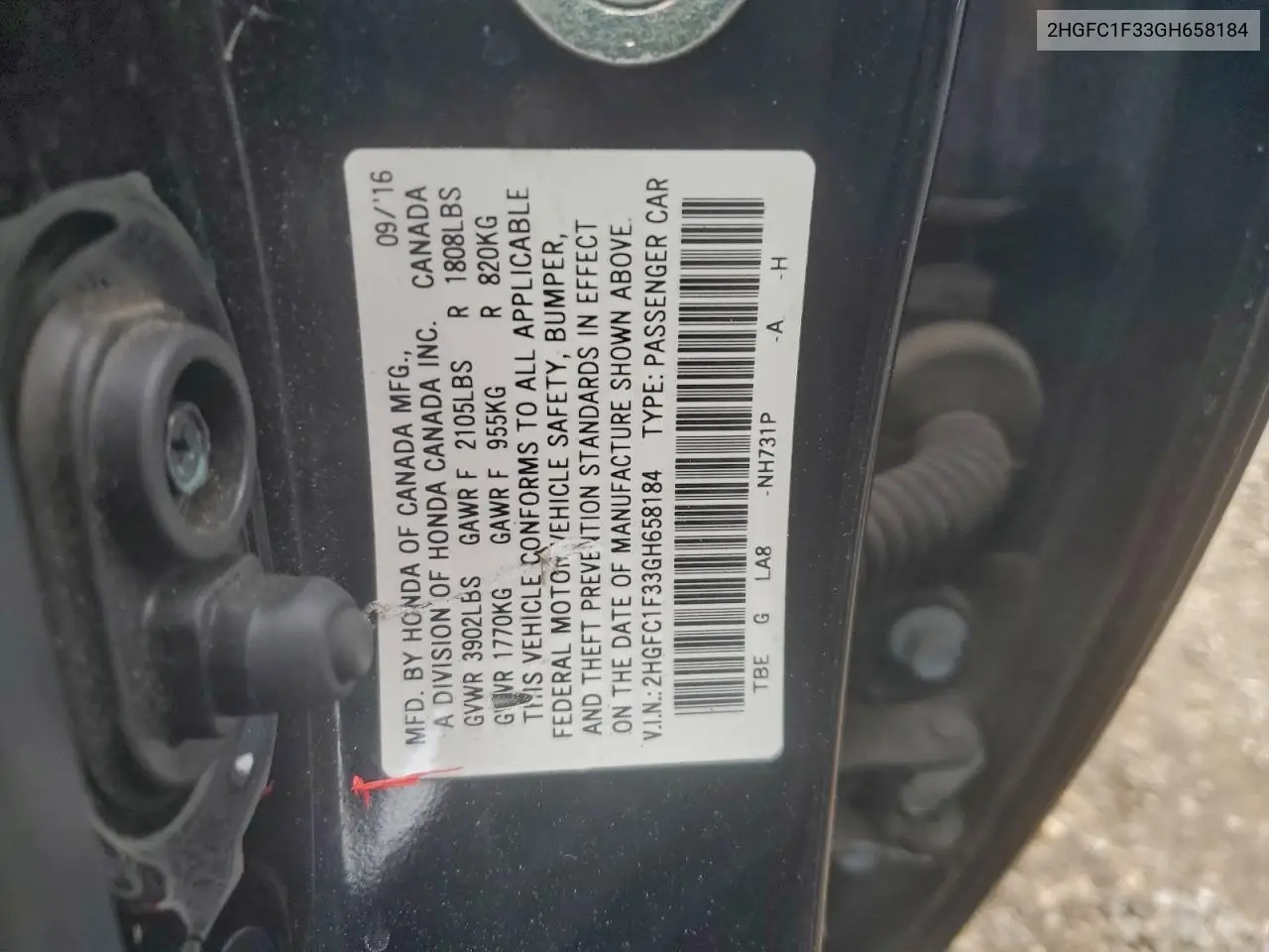 2HGFC1F33GH658184 2016 Honda Civic Ex