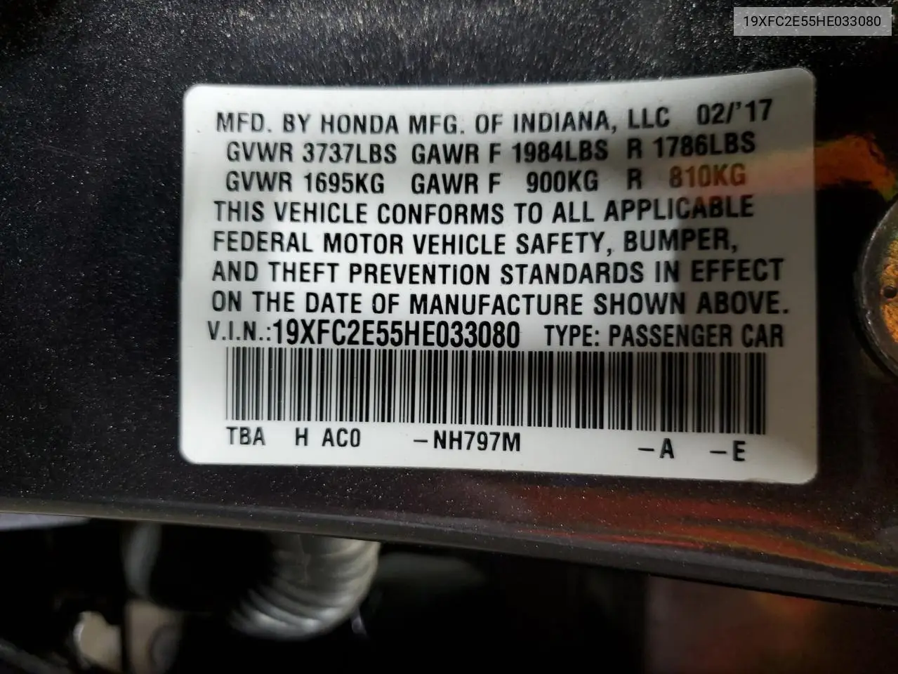 19XFC2E55HE033080 2017 Honda Civic Lx