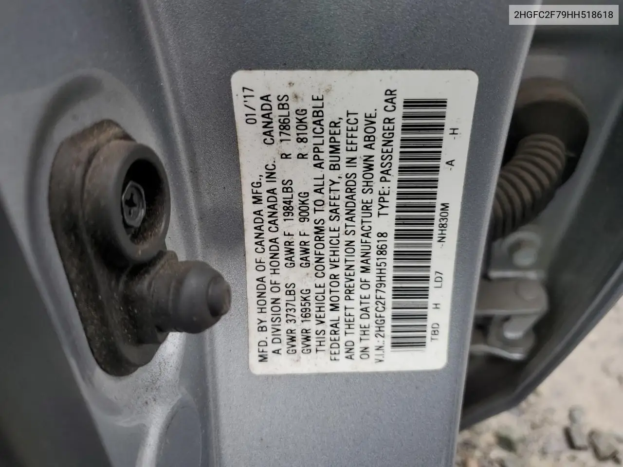 2HGFC2F79HH518618 2017 Honda Civic Ex
