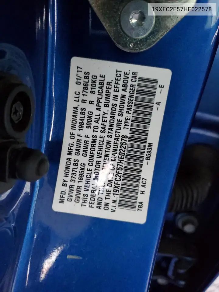 19XFC2F57HE022578 2017 Honda Civic Lx