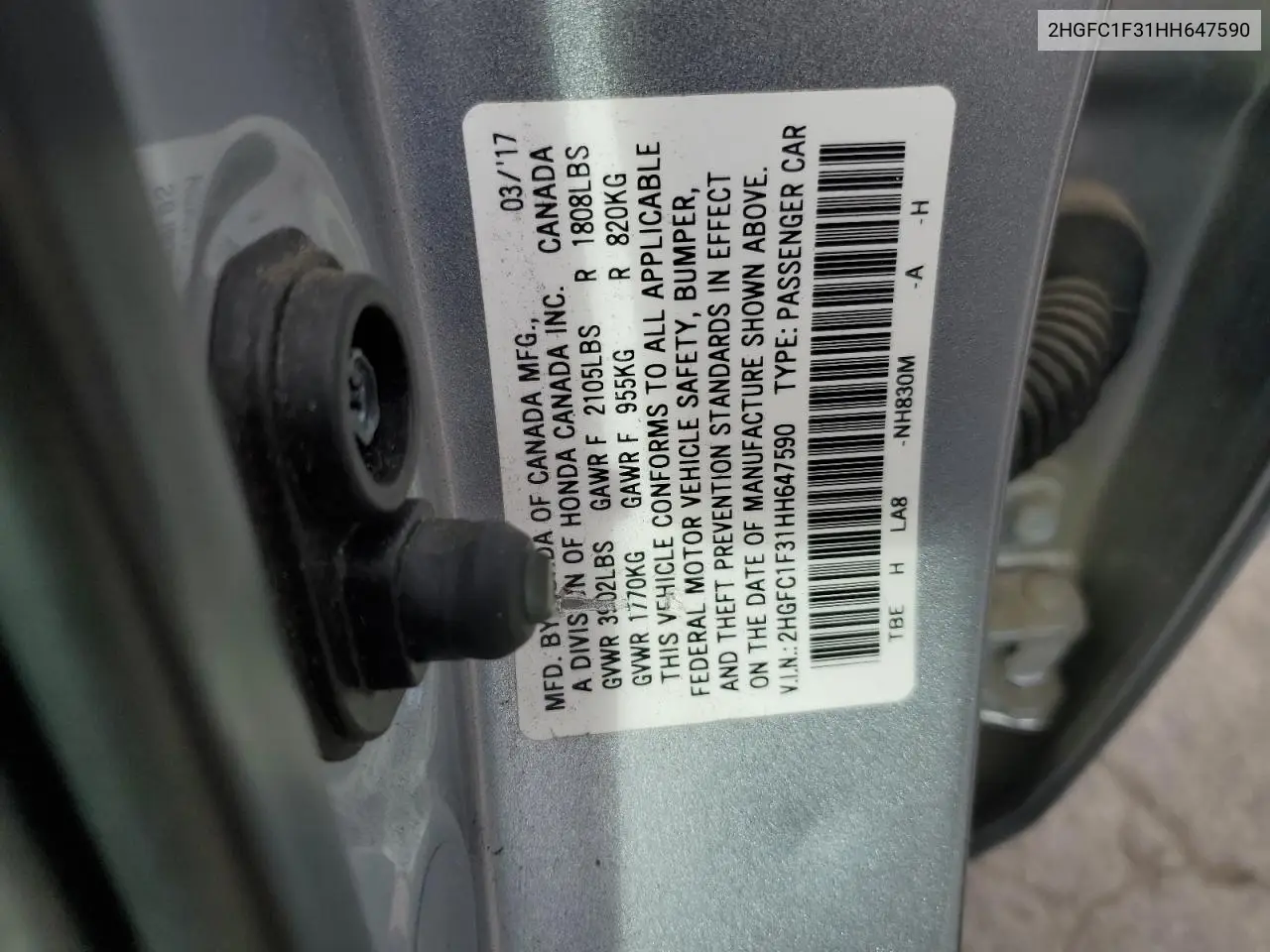 2HGFC1F31HH647590 2017 Honda Civic Ex