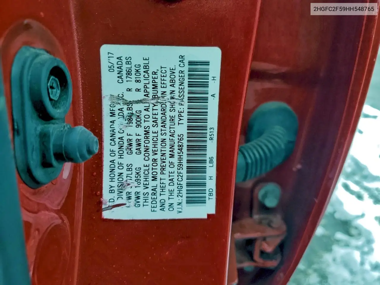 2HGFC2F59HH548765 2017 Honda Civic Lx