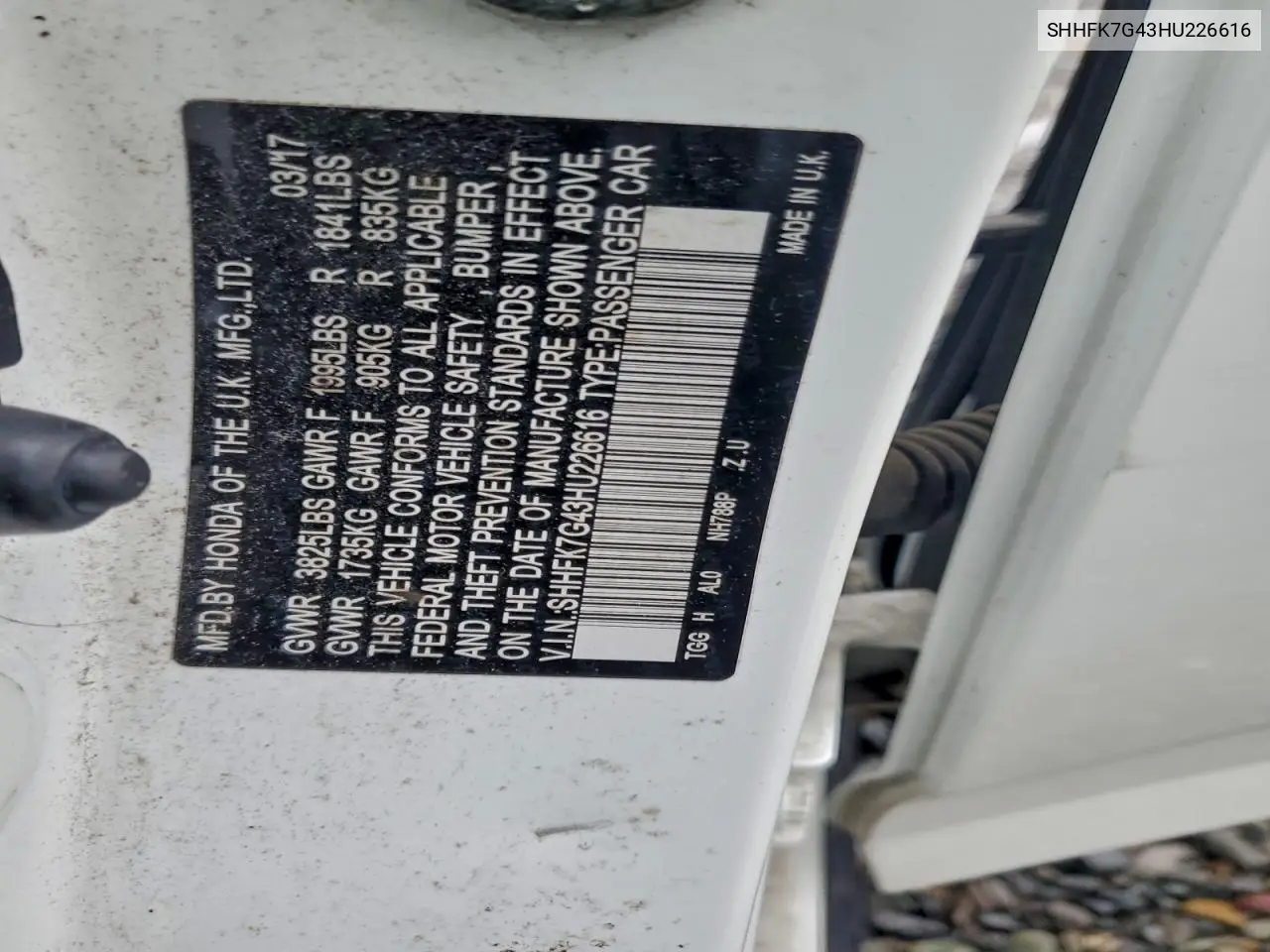 SHHFK7G43HU226616 2017 Honda Civic Sport