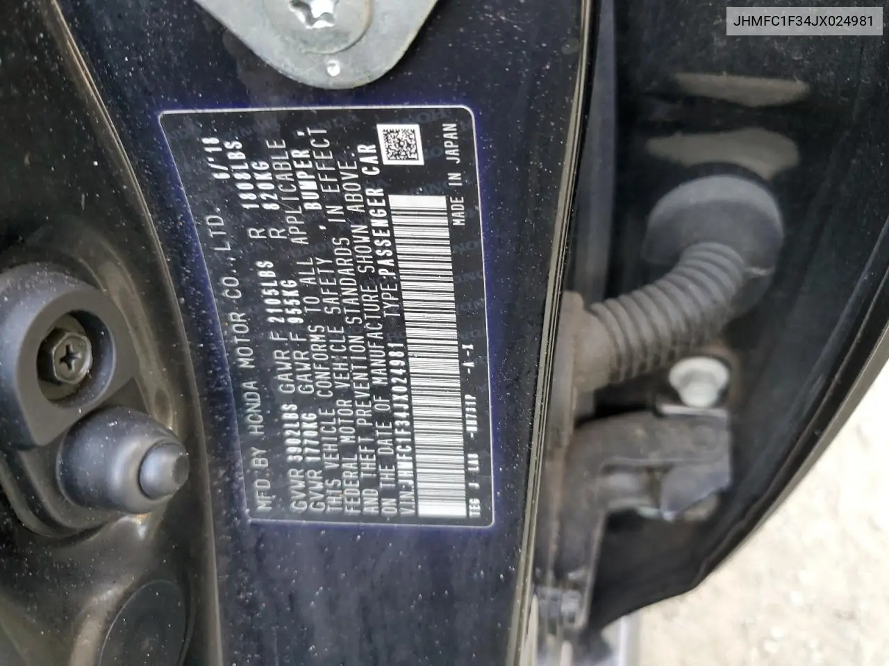 JHMFC1F34JX024981 2018 Honda Civic Ex