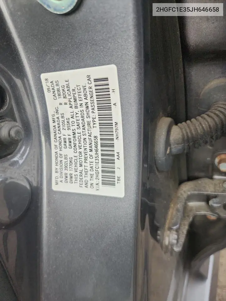 2HGFC1E35JH646658 2018 Honda Civic Ex