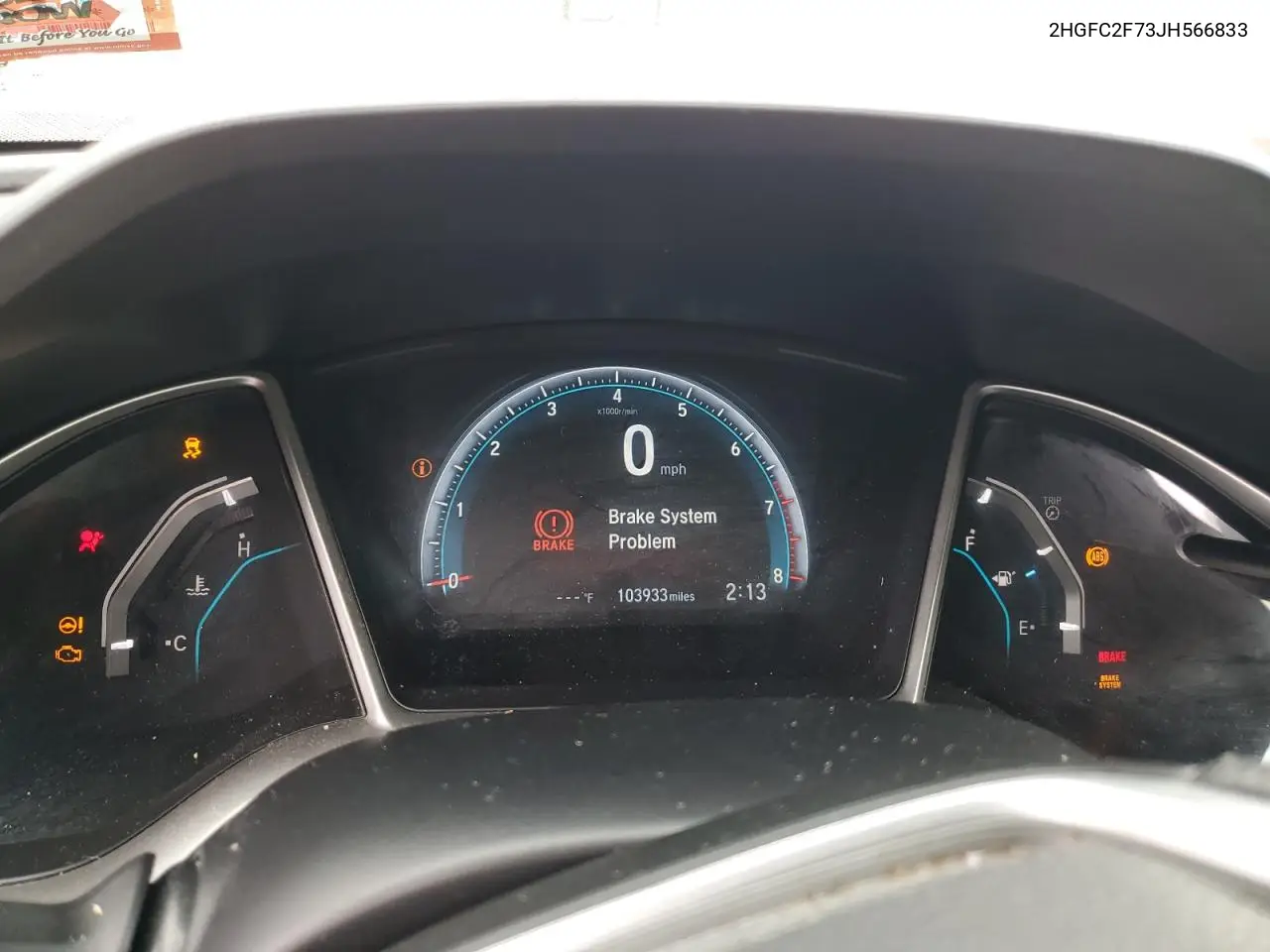 2HGFC2F73JH566833 2018 Honda Civic Ex