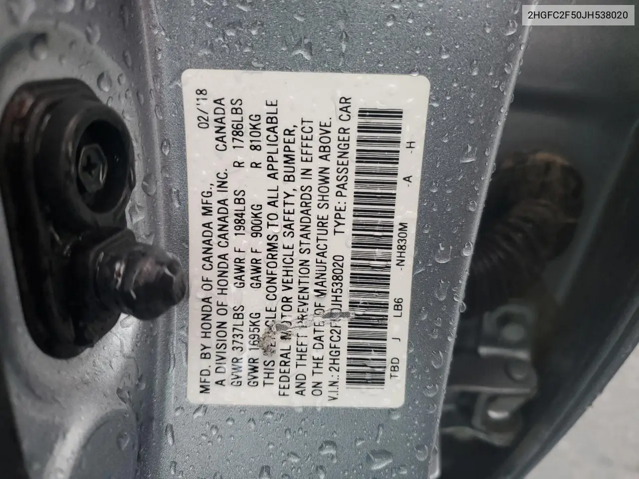 2HGFC2F50JH538020 2018 Honda Civic Lx