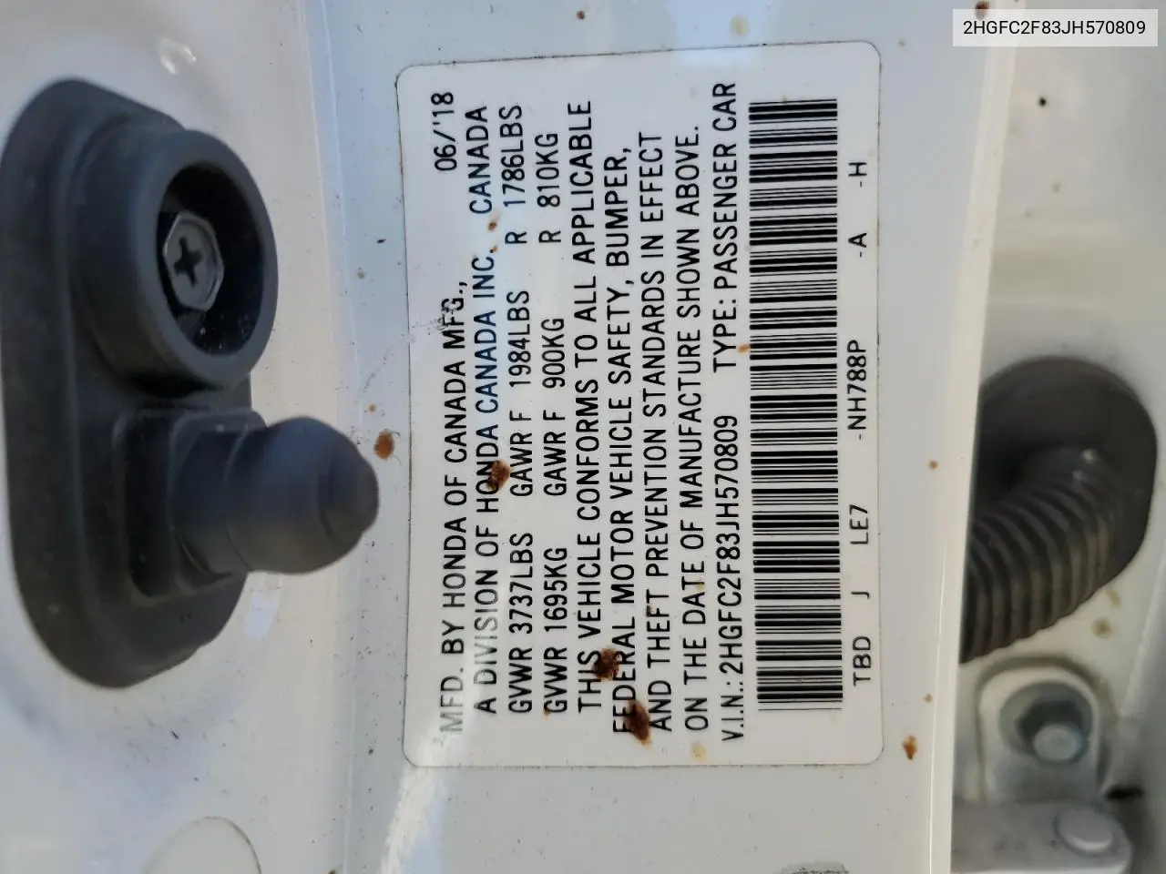 2HGFC2F83JH570809 2018 Honda Civic Ex