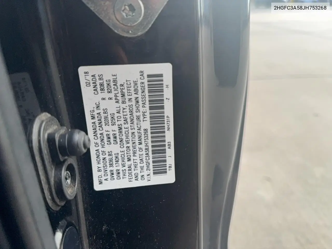 2HGFC3A58JH753268 2018 Honda Civic Si