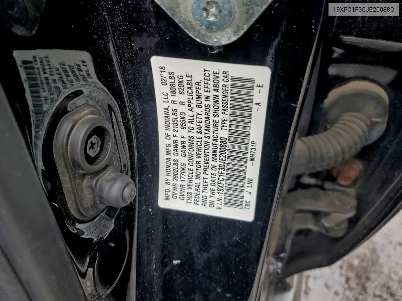19XFC1F30JE200880 2018 Honda Civic Ex