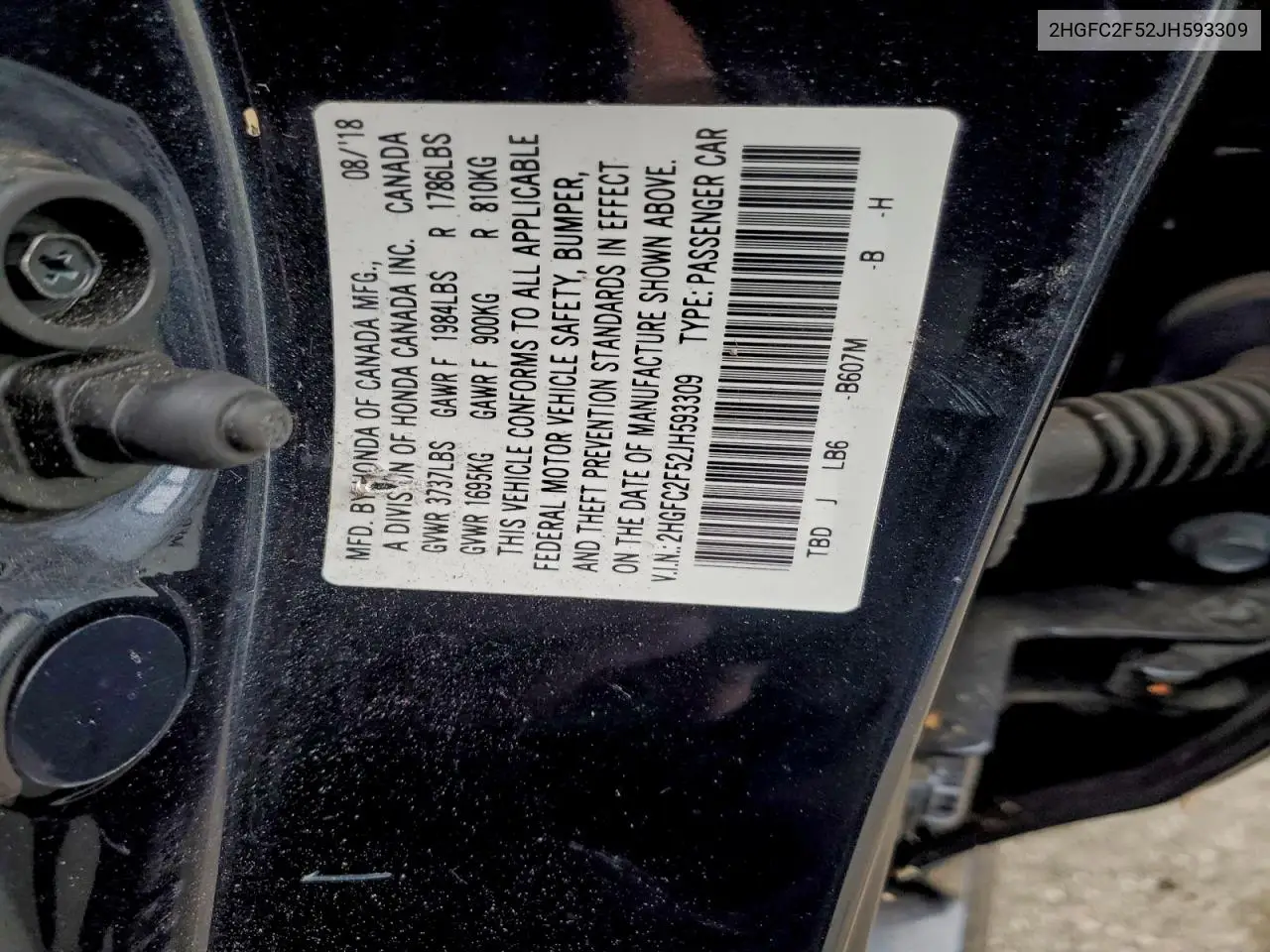 2HGFC2F52JH593309 2018 Honda Civic Lx