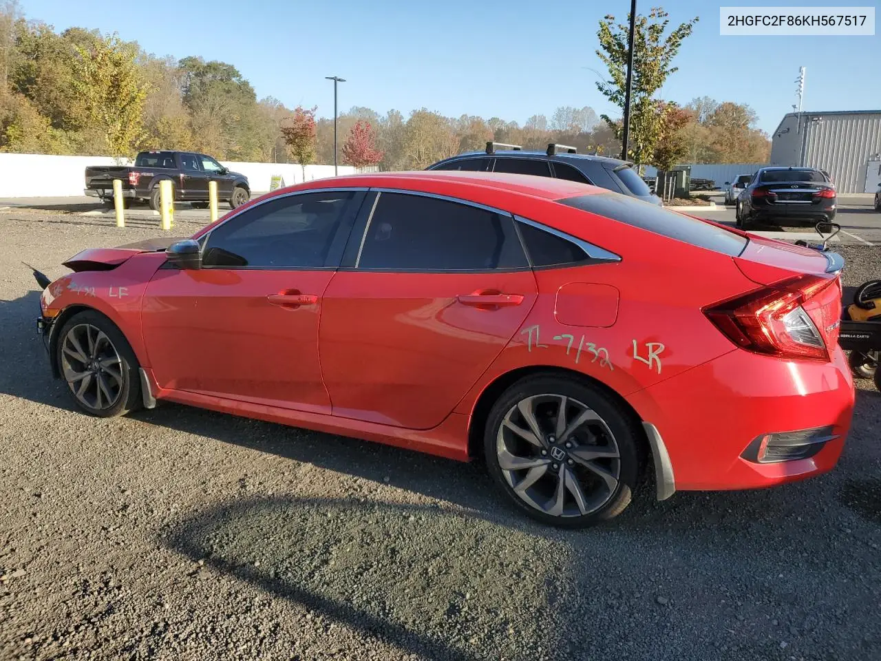 2HGFC2F86KH567517 2019 Honda Civic Sport