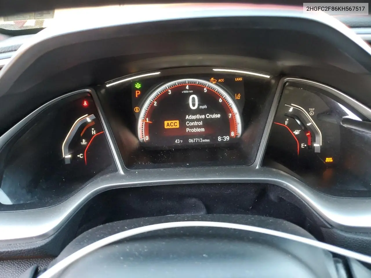 2HGFC2F86KH567517 2019 Honda Civic Sport