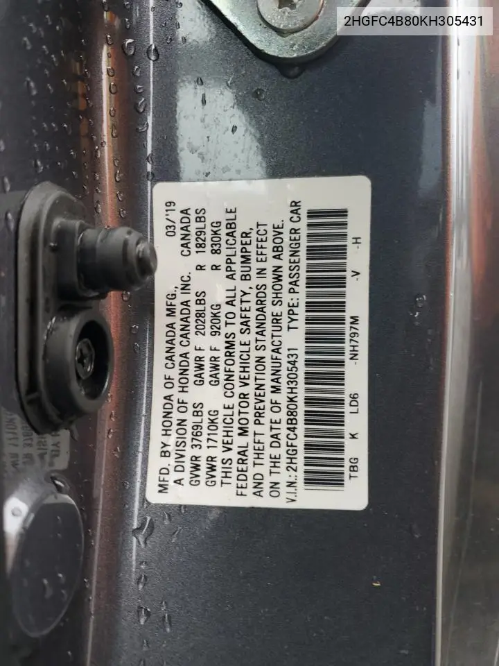 2HGFC4B80KH305431 2019 Honda Civic Sport